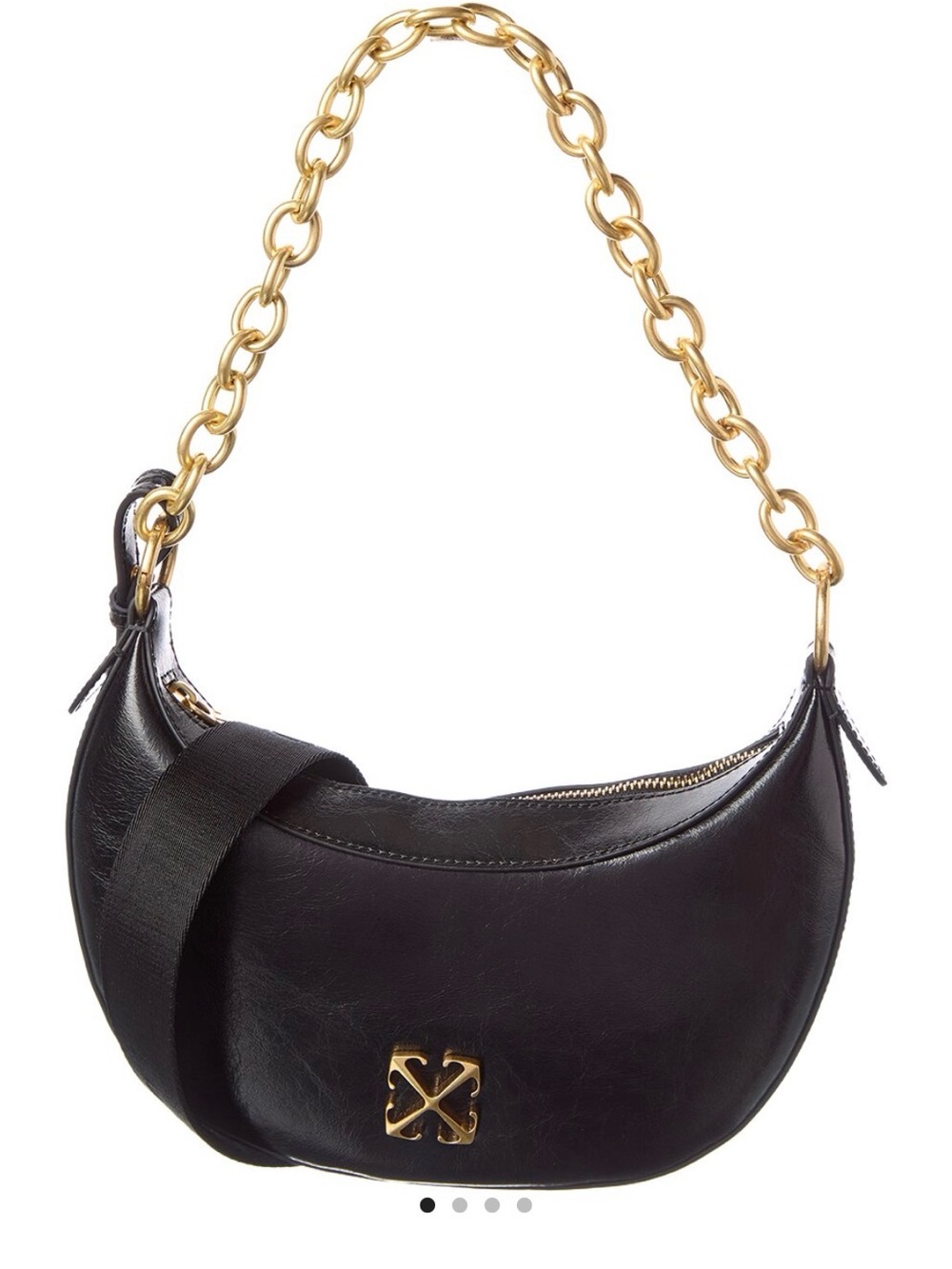 Off-White Black Leather Shoulder Bag with Gold Chain